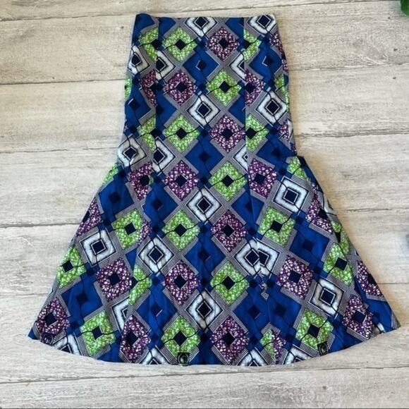 Traditional African Two Pc Dress Set Wax Fabric Blue Green Purple Custom Kitenge - Picture 8 of 15